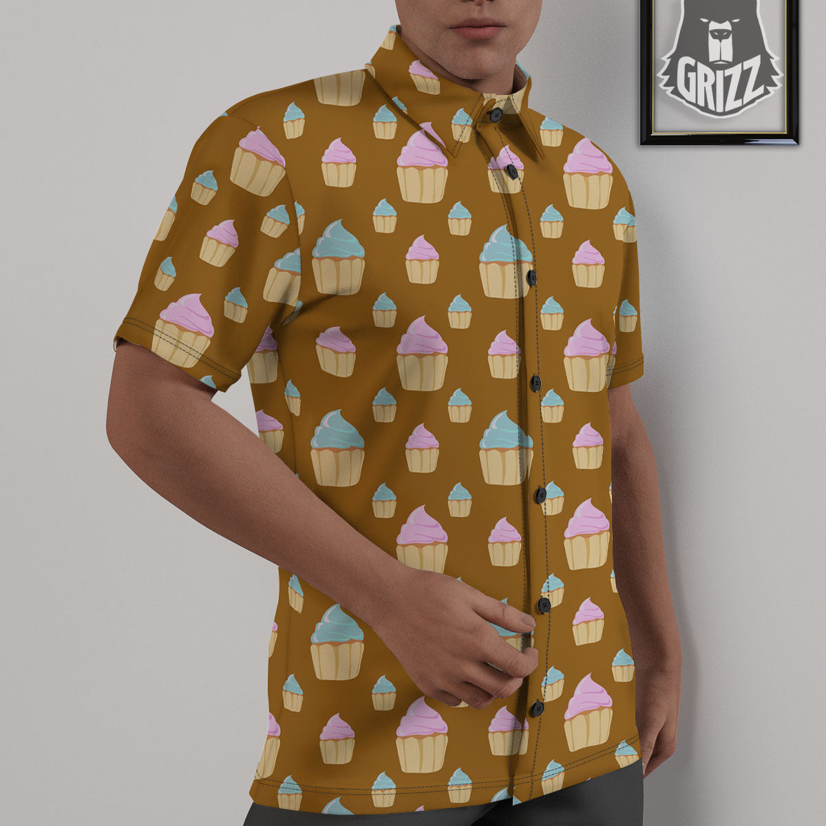 Brown Cupcake Pastel Print Pattern Untucked Shirts-grizzshop