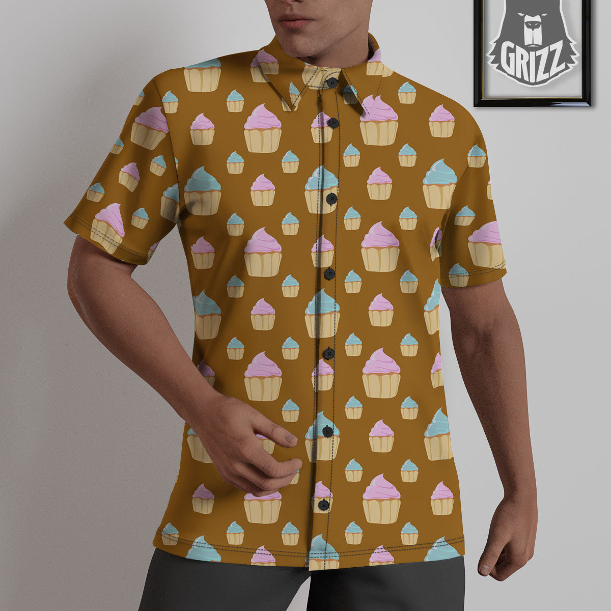 Brown Cupcake Pastel Print Pattern Untucked Shirts-grizzshop