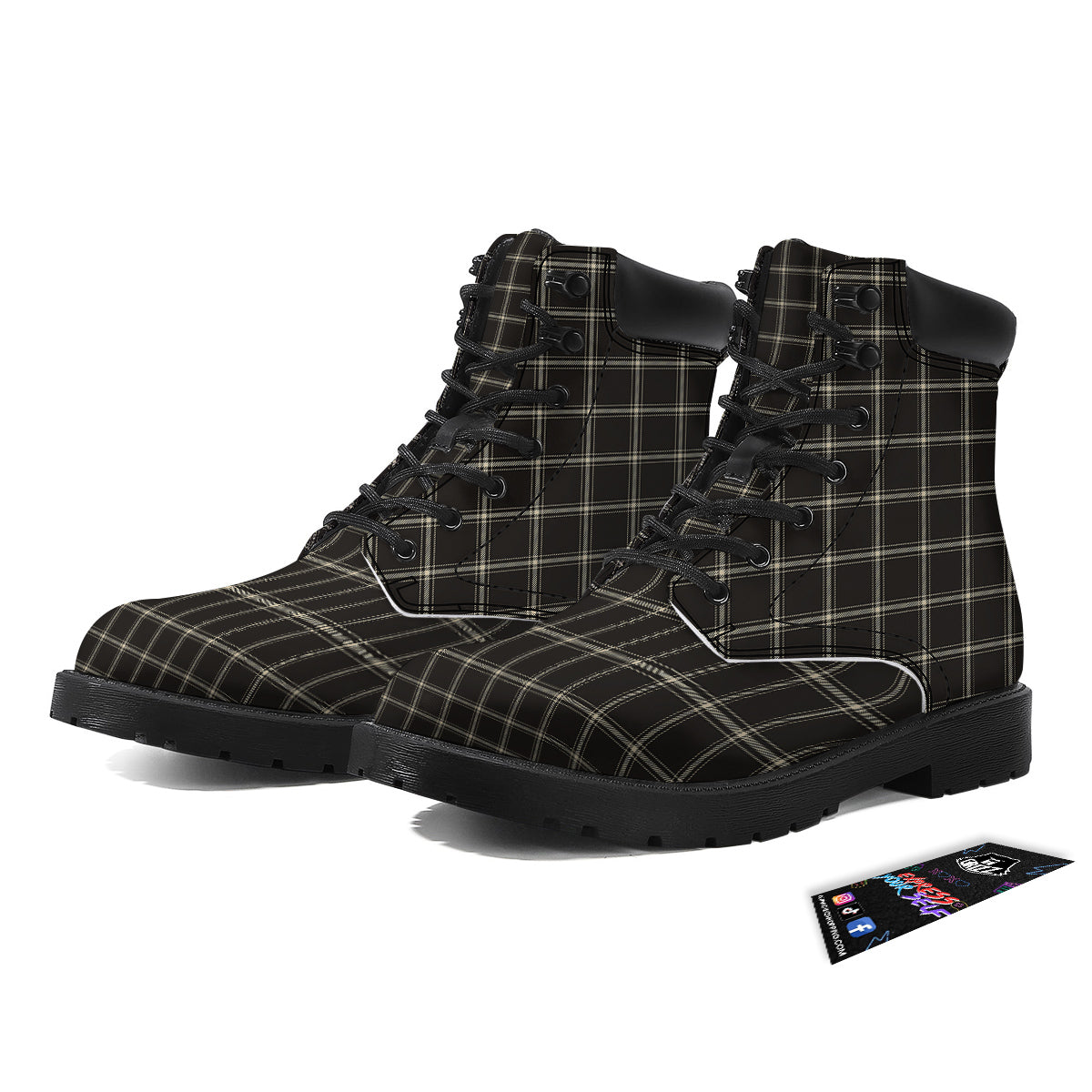 Brown Dark Check Print Pattern Boots-grizzshop