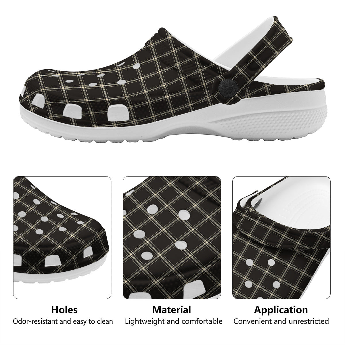Brown Dark Check Print Pattern Clog-grizzshop