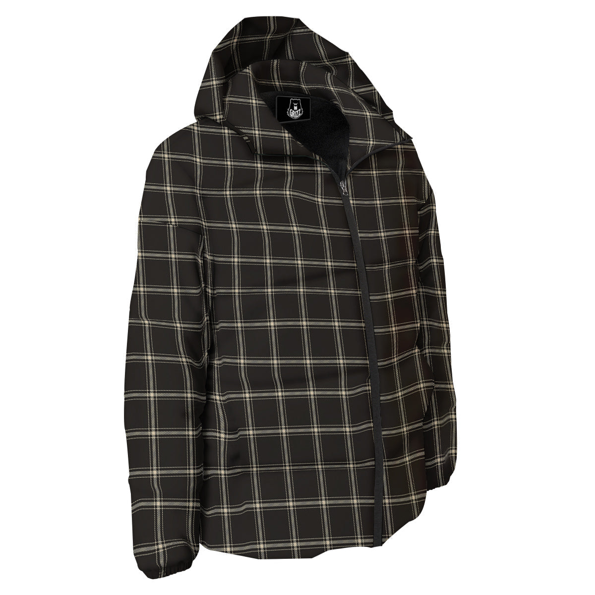 Brown Dark Check Print Pattern Down Jacket-grizzshop