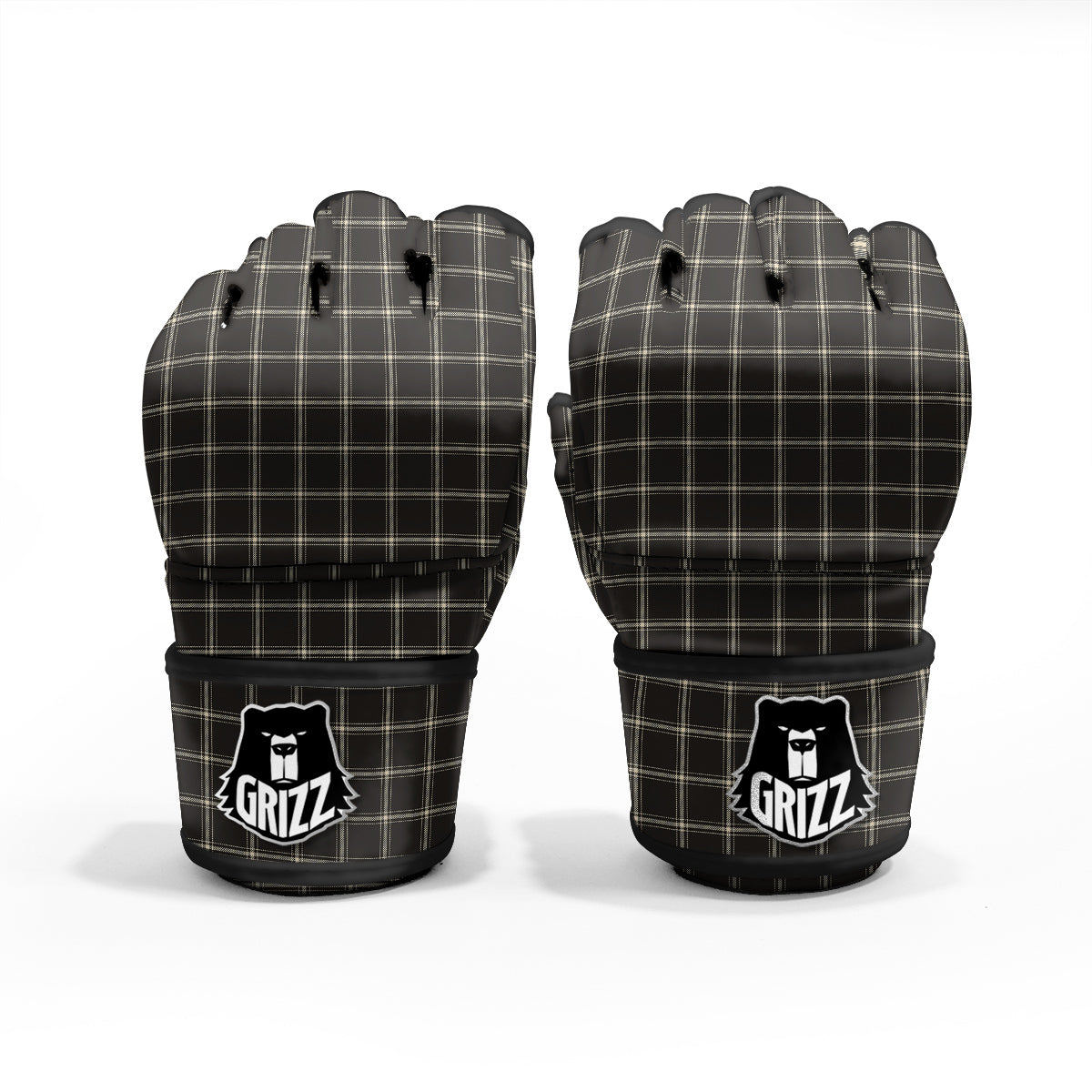 Brown Dark Check Print Pattern MMA Gloves-grizzshop