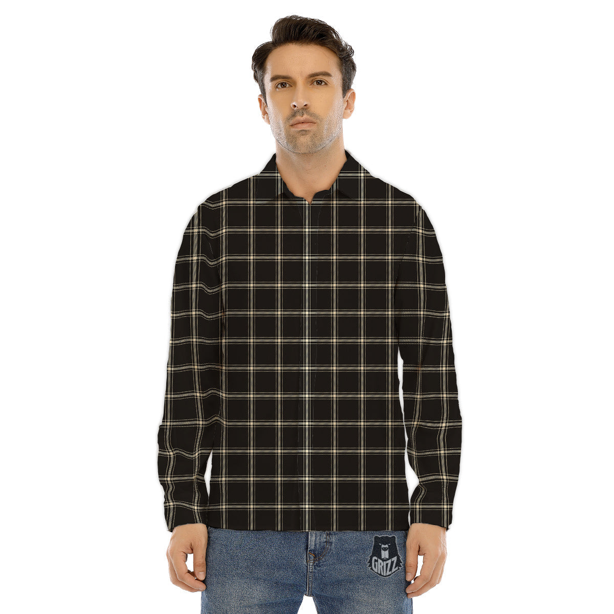 Brown Dark Check Print Pattern Men's Dress Shirts-grizzshop