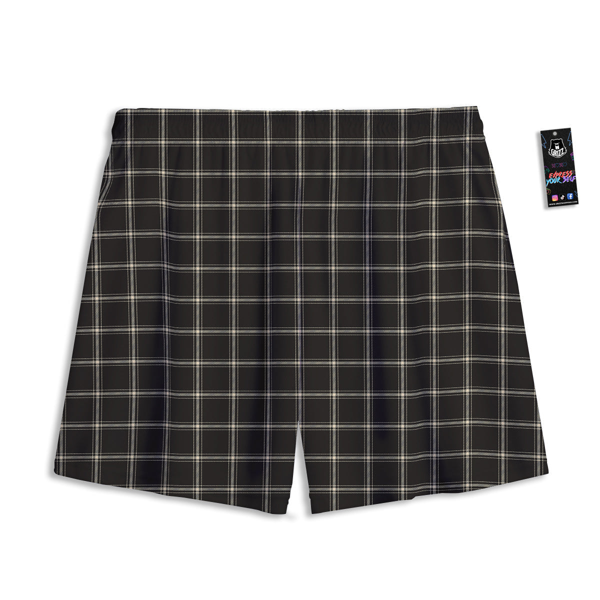 Brown Dark Check Print Pattern Mesh Shorts