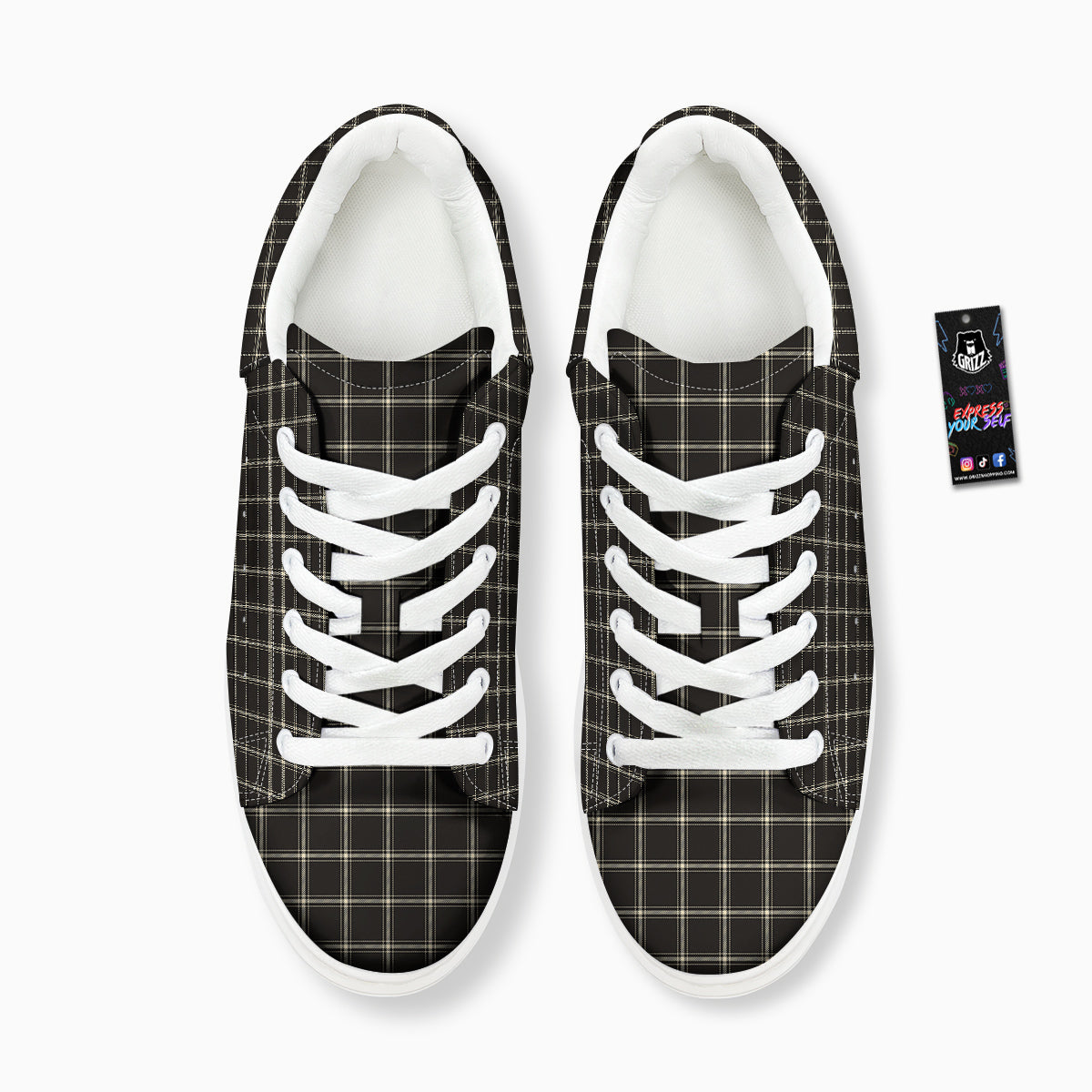 Brown Dark Check Print Pattern Platform Shoes-grizzshop