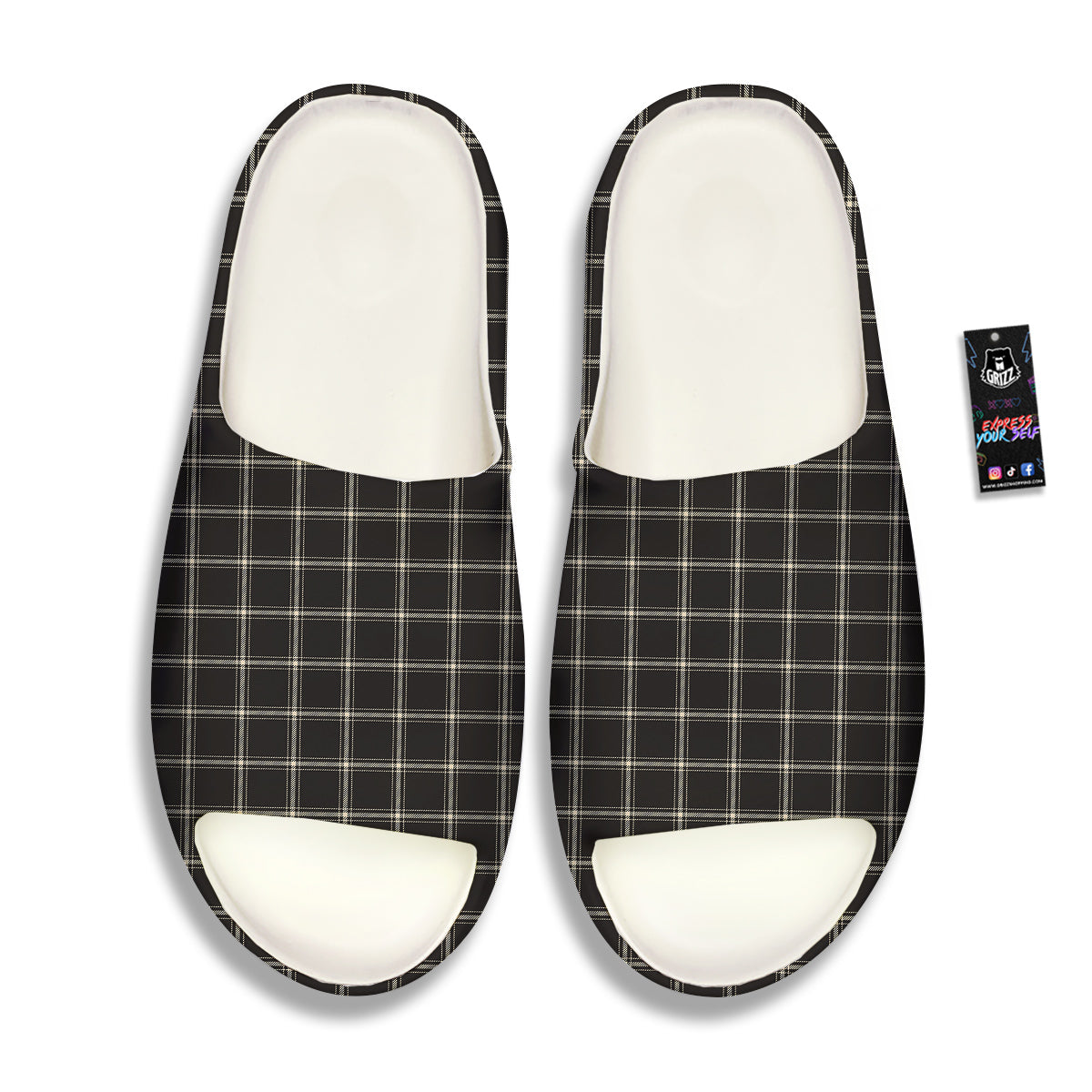 Brown Dark Check Print Pattern Sandals-grizzshop