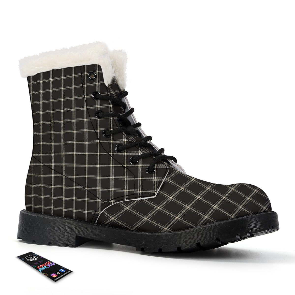 Brown Dark Check Print Pattern Winter Boots-grizzshop