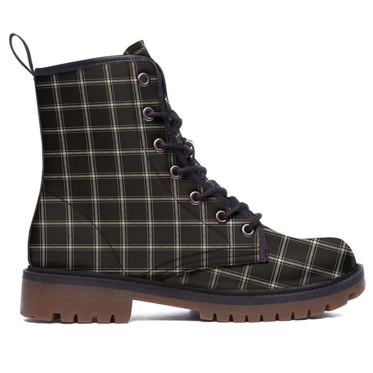 Brown Dark Check Print Pattern Work Boots-grizzshop