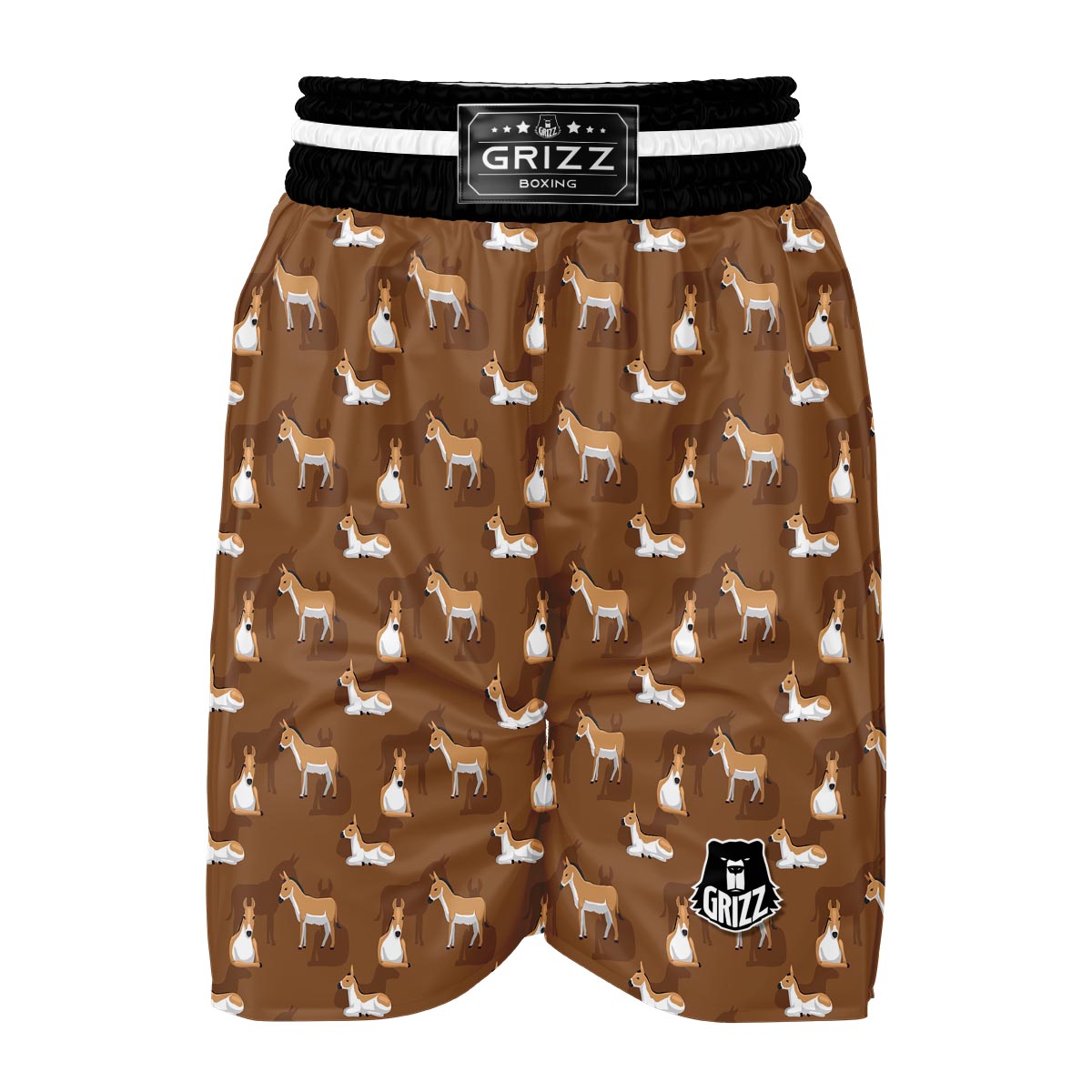 Brown Donkey Pattern Print Boxing Shorts-grizzshop