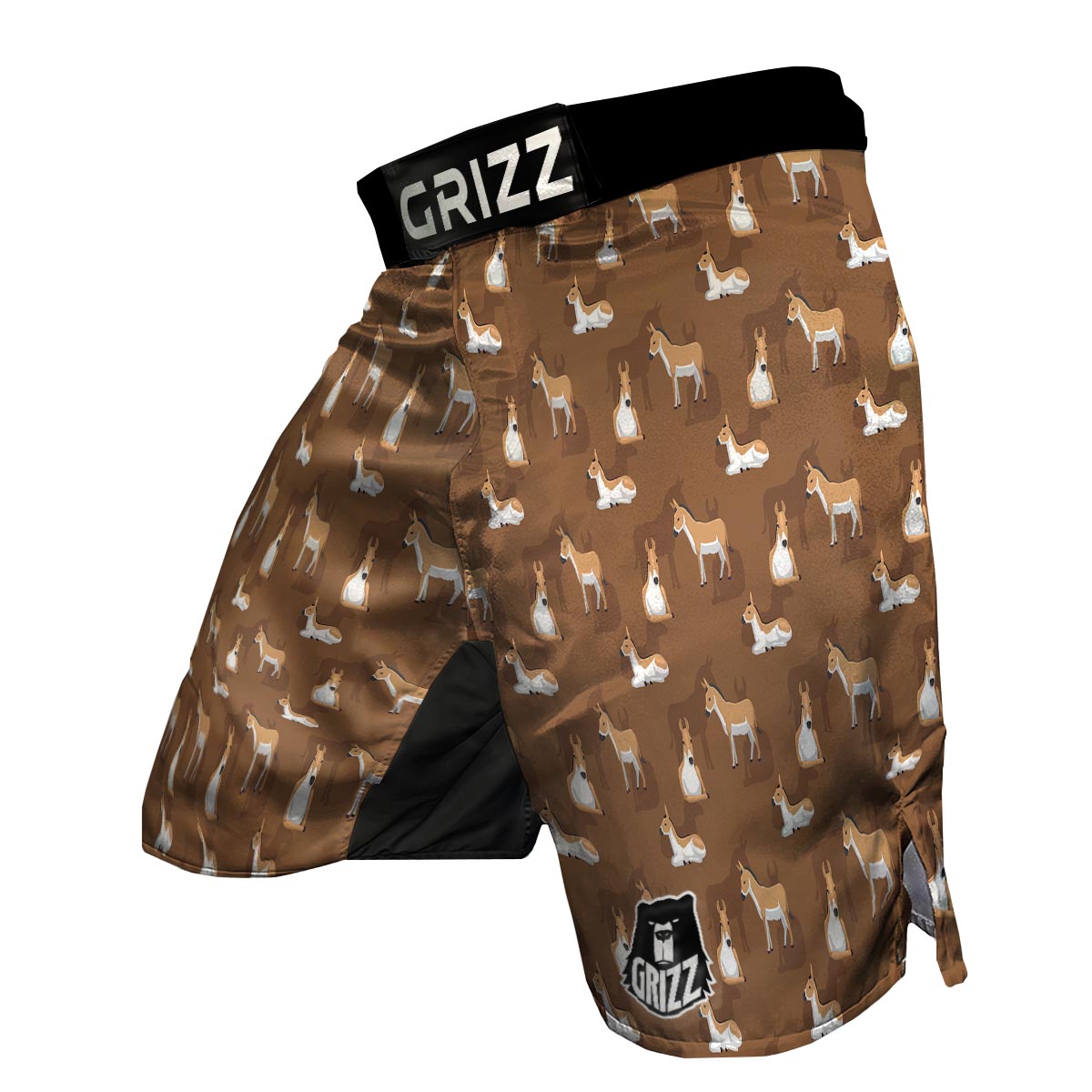 Brown Donkey Pattern Print MMA Shorts-grizzshop