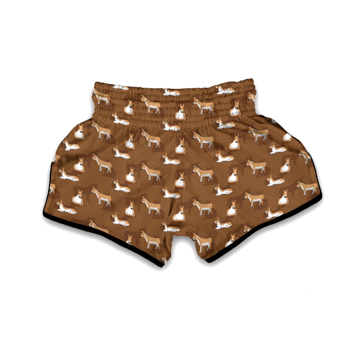 Brown Donkey Pattern Print Muay Thai Boxing Shorts-grizzshop