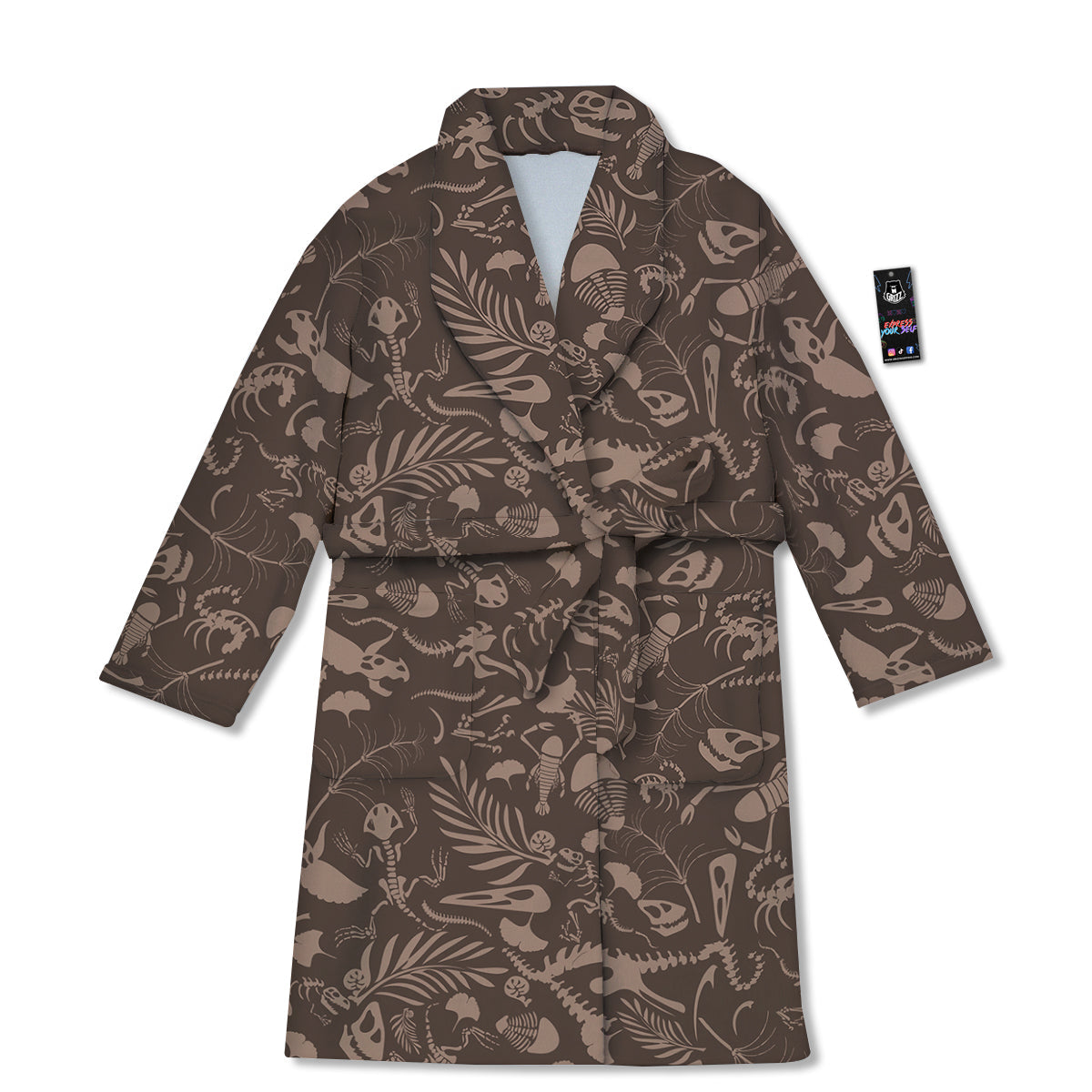 Brown Fossil Print Pattern Bathrobe-grizzshop