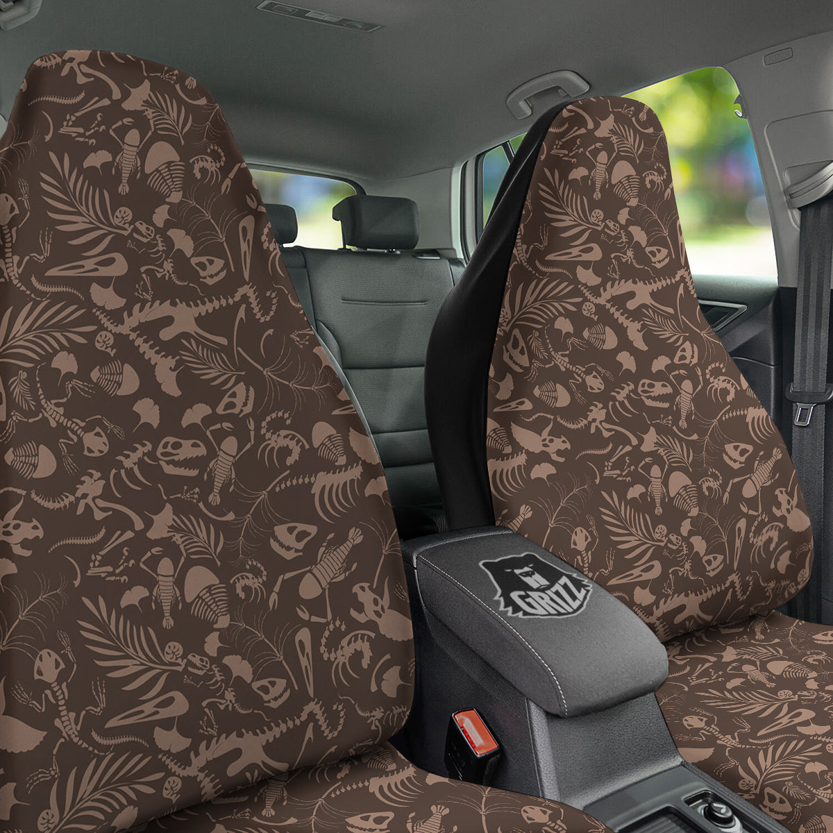 Brown Fossil Print Pattern Car Seat Covers-grizzshop