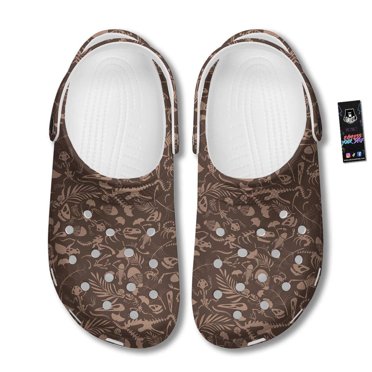 Brown Fossil Print Pattern Clog-grizzshop