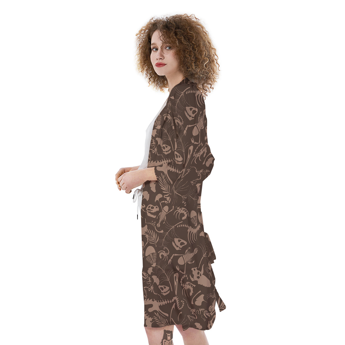 Brown Fossil Print Pattern Kimono-grizzshop