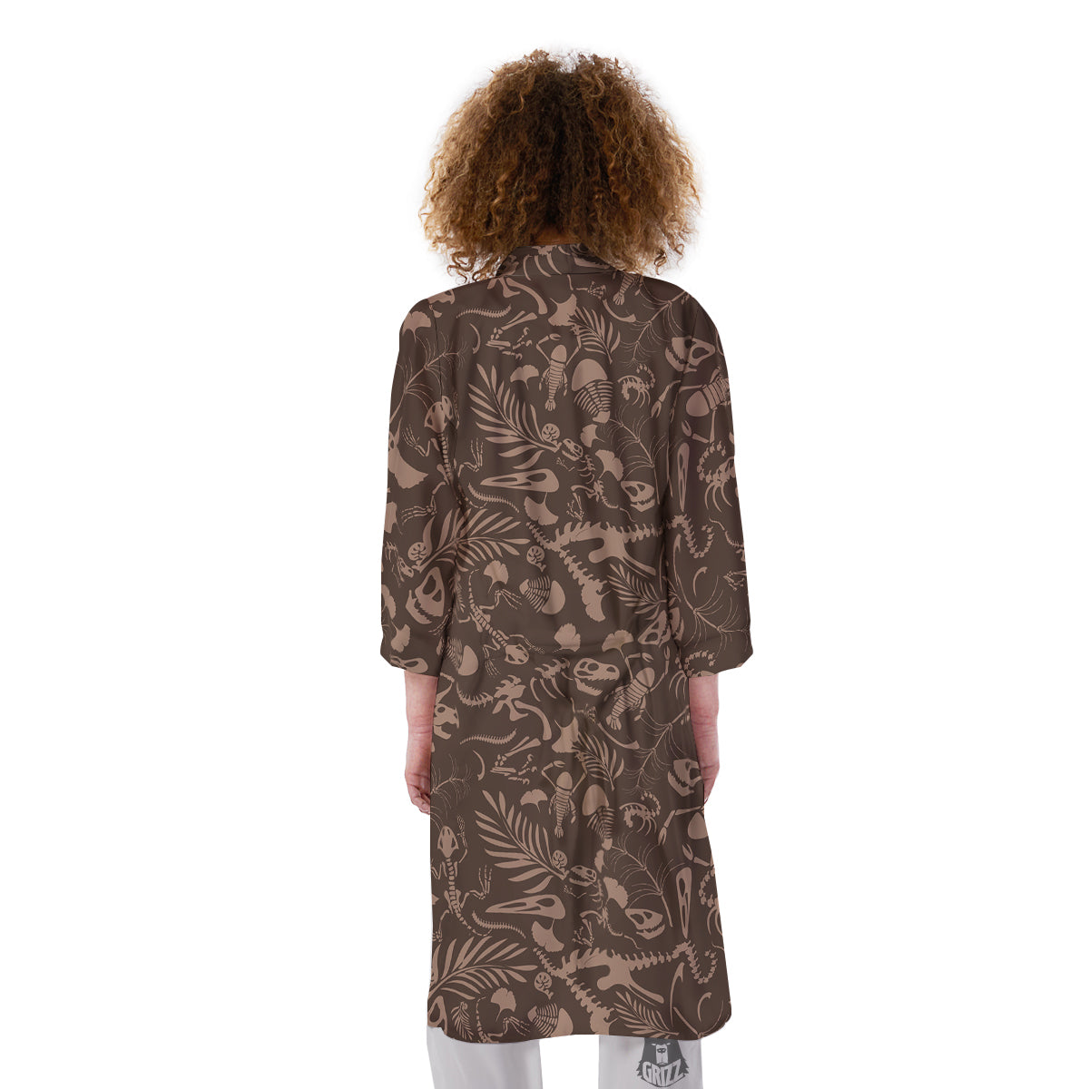 Brown Fossil Print Pattern Kimono-grizzshop