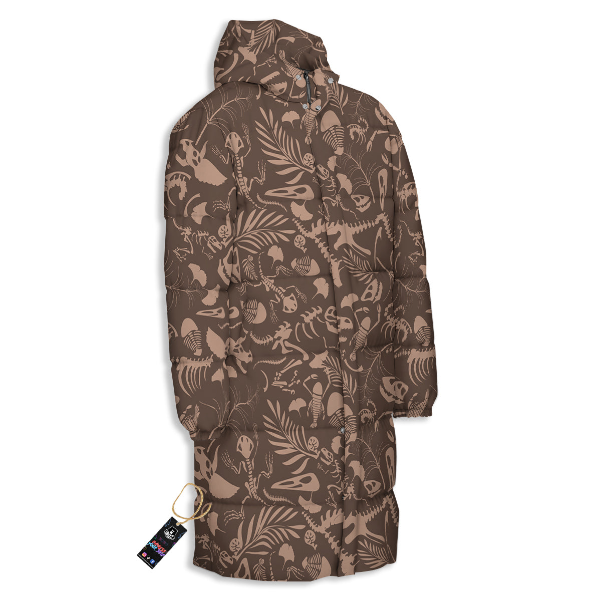 Brown Fossil Print Pattern Long Down Jacket-grizzshop