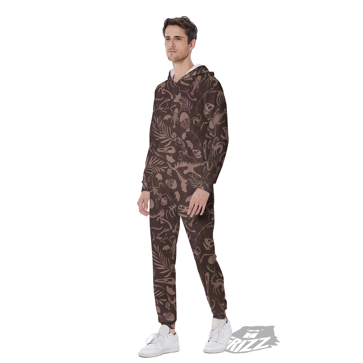 Brown Fossil Print Pattern Men's Jumpsuit-grizzshop