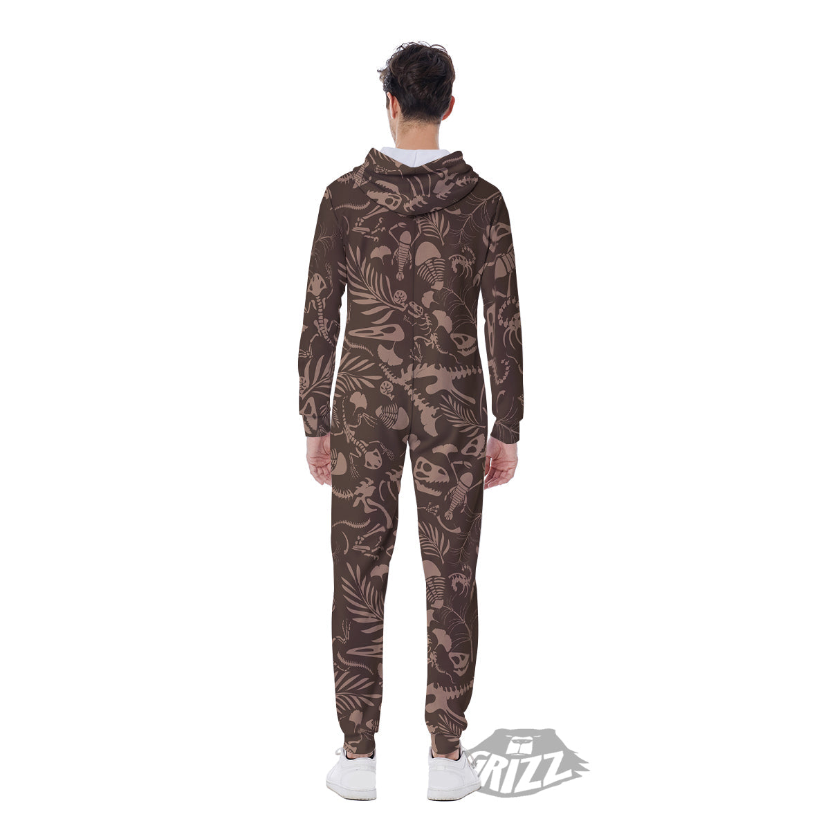 Brown Fossil Print Pattern Men's Jumpsuit-grizzshop