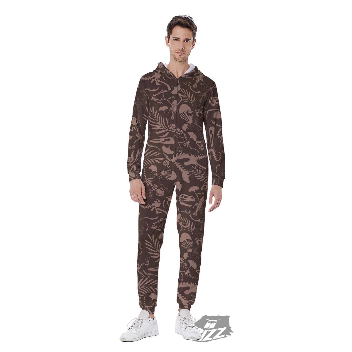 Brown Fossil Print Pattern Men's Jumpsuit-grizzshop