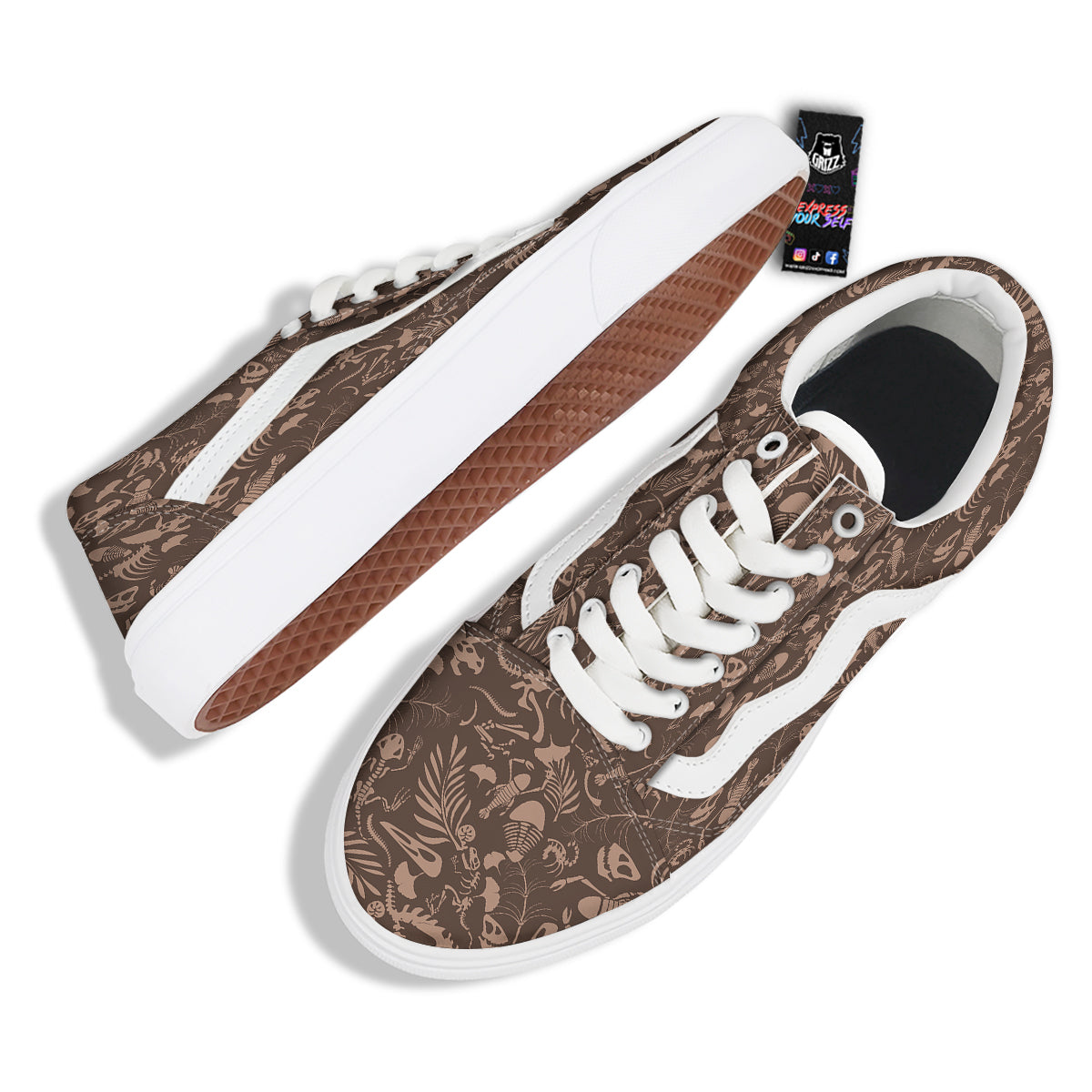 Brown Fossil Print Pattern Skate Shoes-grizzshop
