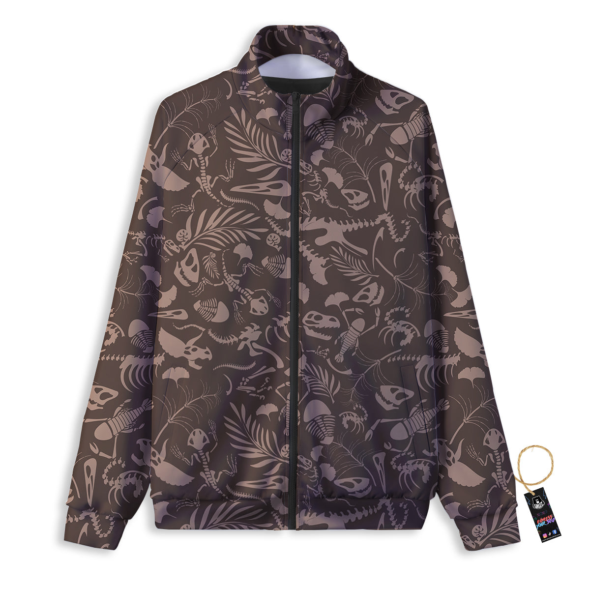 Brown Fossil Print Pattern Track Jacket-grizzshop