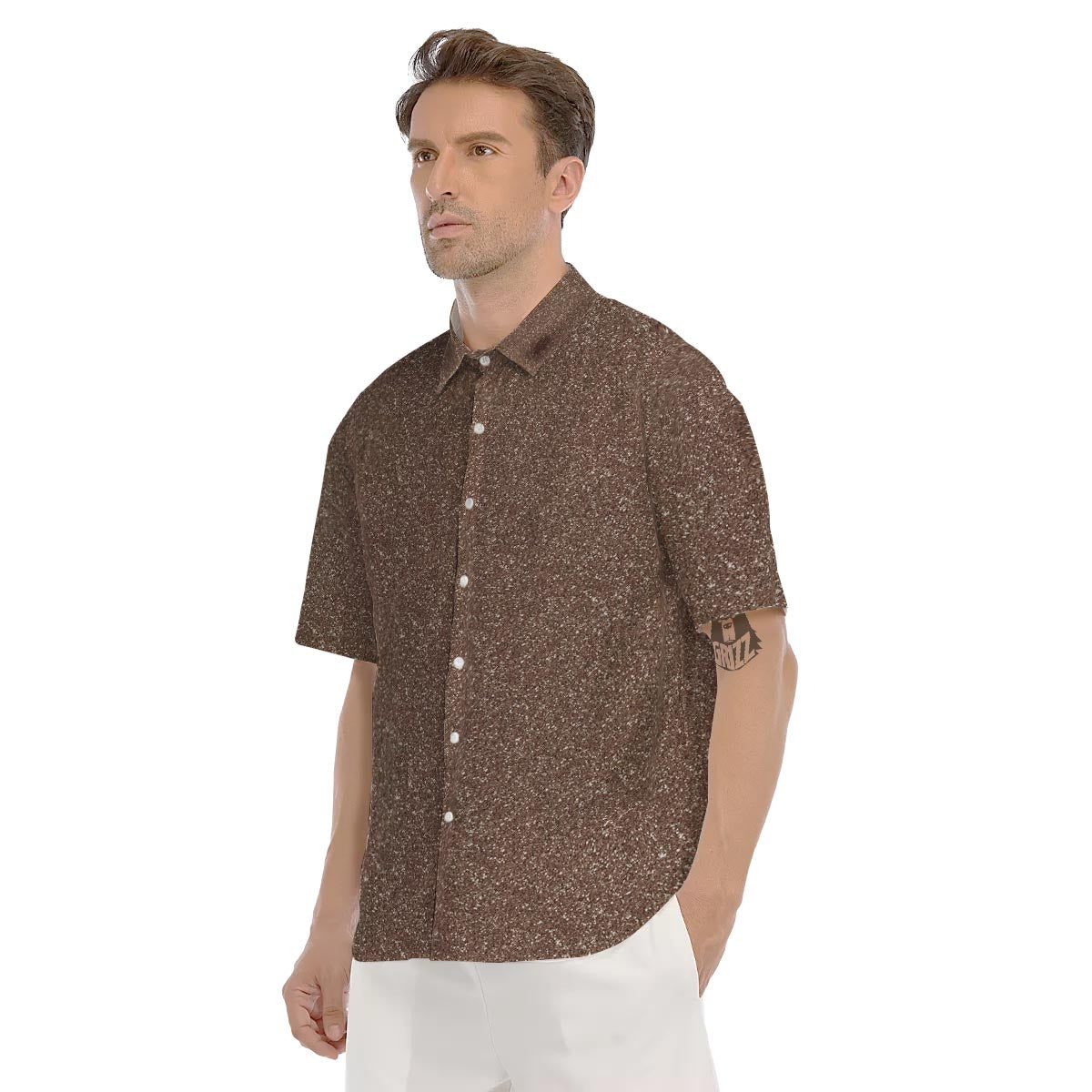 Brown Glitter Artwork Print Men's Short Sleeve Shirts-grizzshop