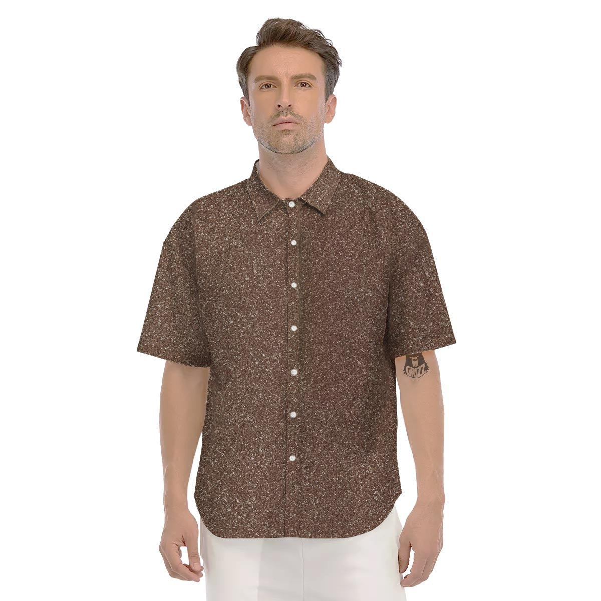 Brown Glitter Artwork Print Men's Short Sleeve Shirts-grizzshop