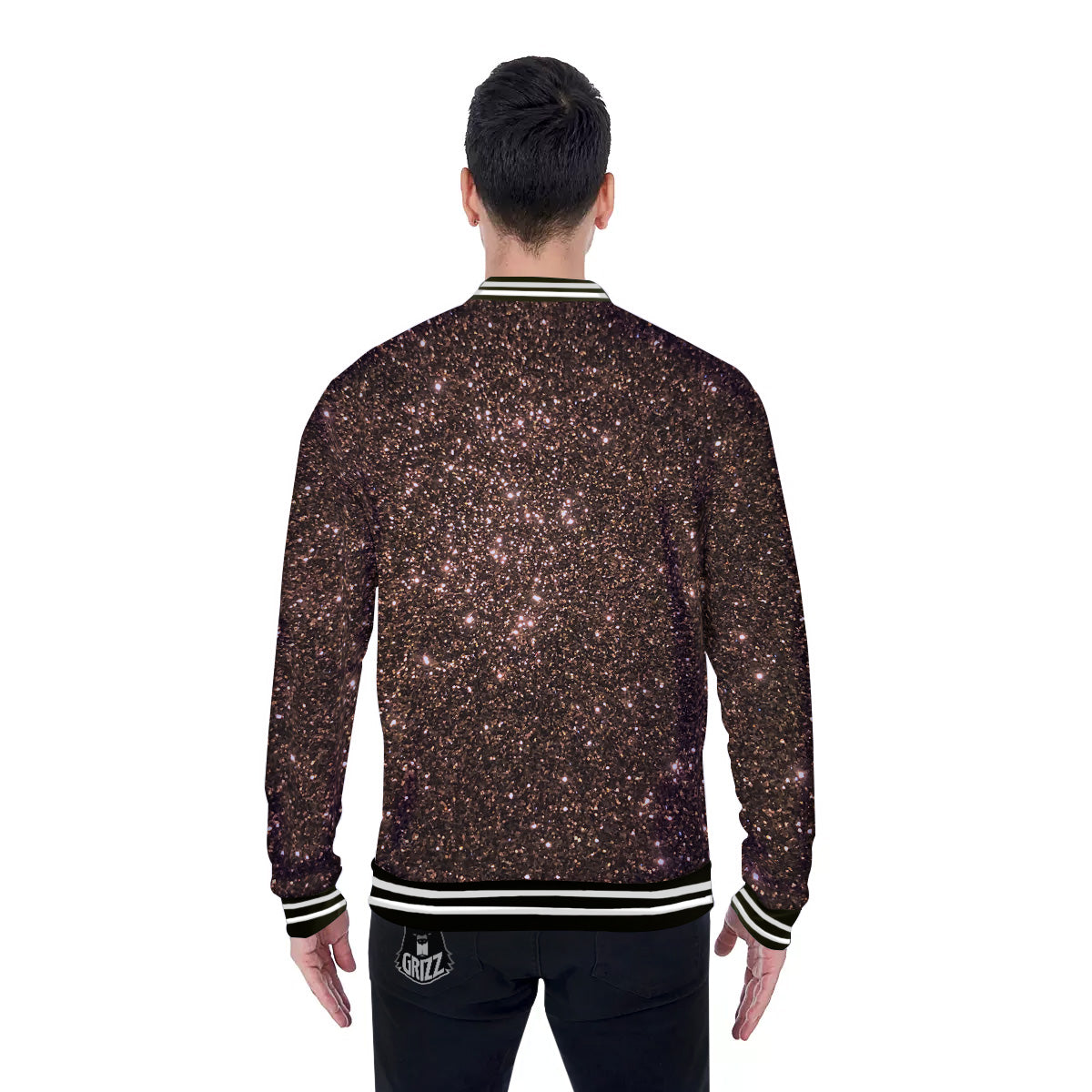 Brown Glitter Print Baseball Jacket-grizzshop