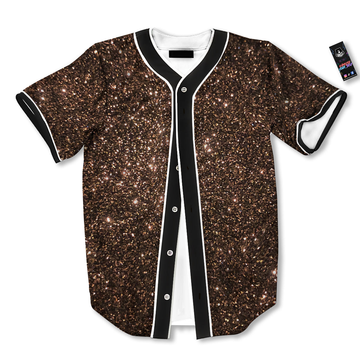 Brown Glitter Print Baseball Jersey-grizzshop
