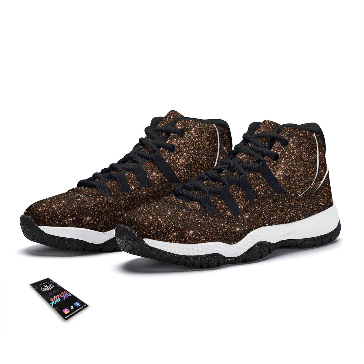 Brown Glitter Print Black Bball Shoes-grizzshop