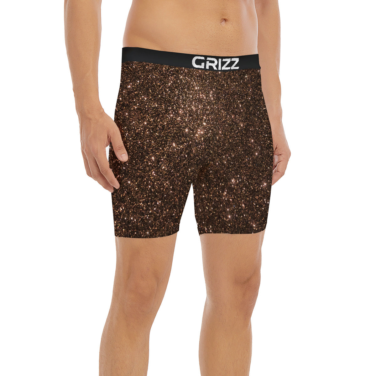 Brown Glitter Print Boxer Briefs-grizzshop