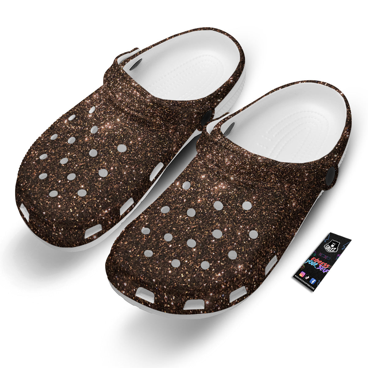 Brown Glitter Print Clog-grizzshop