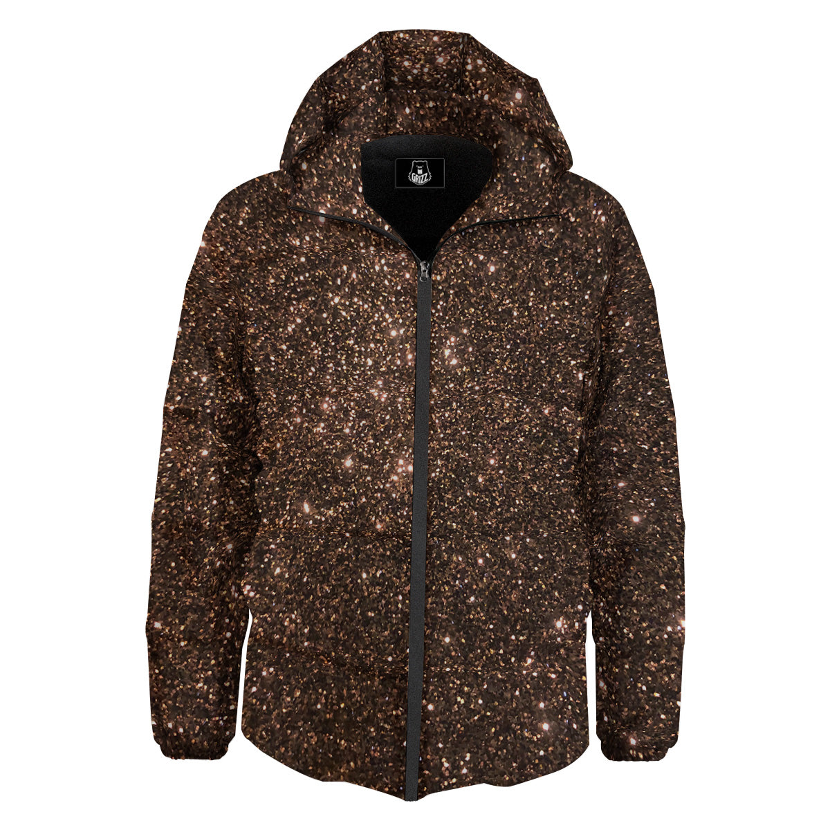 Brown Glitter Print Down Jacket-grizzshop