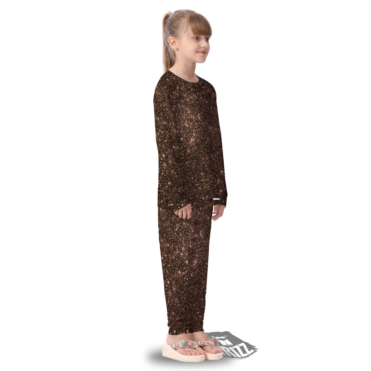 Brown Glitter Print Kid's Pajamas-grizzshop