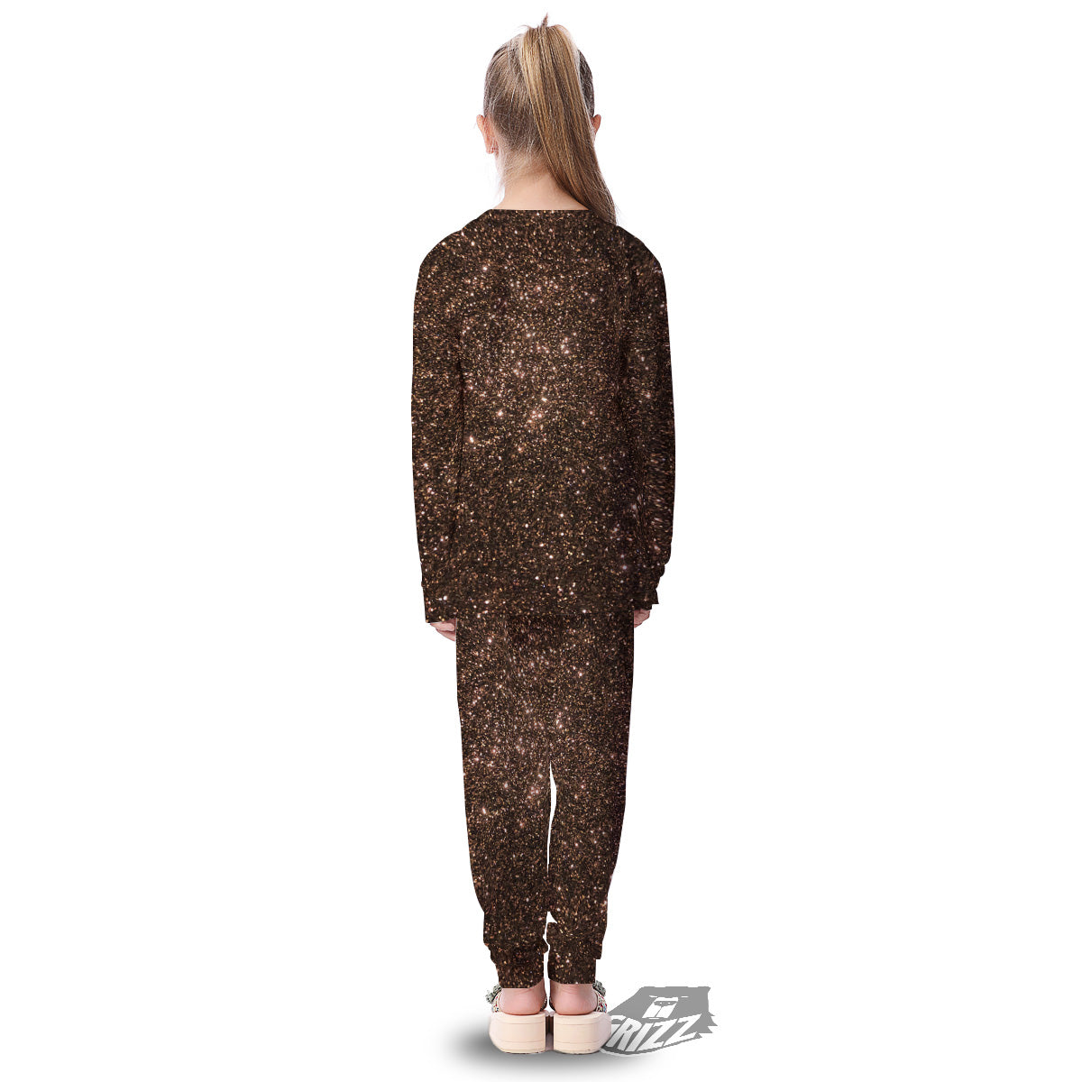Brown Glitter Print Kid's Pajamas-grizzshop