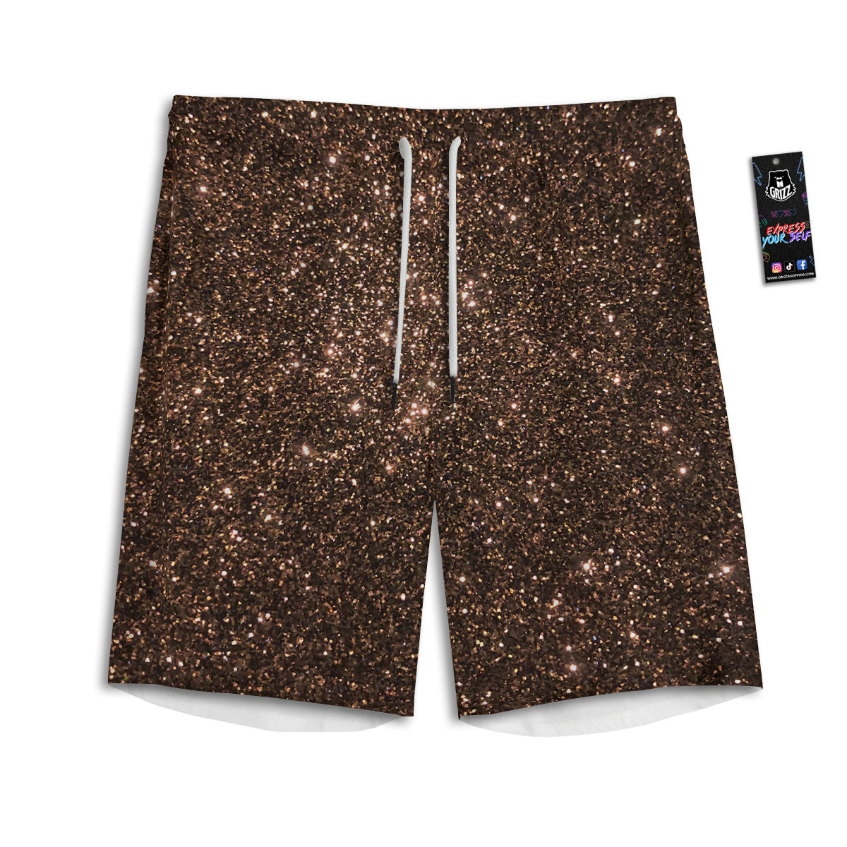 Brown Glitter Print Men's Athletic Shorts