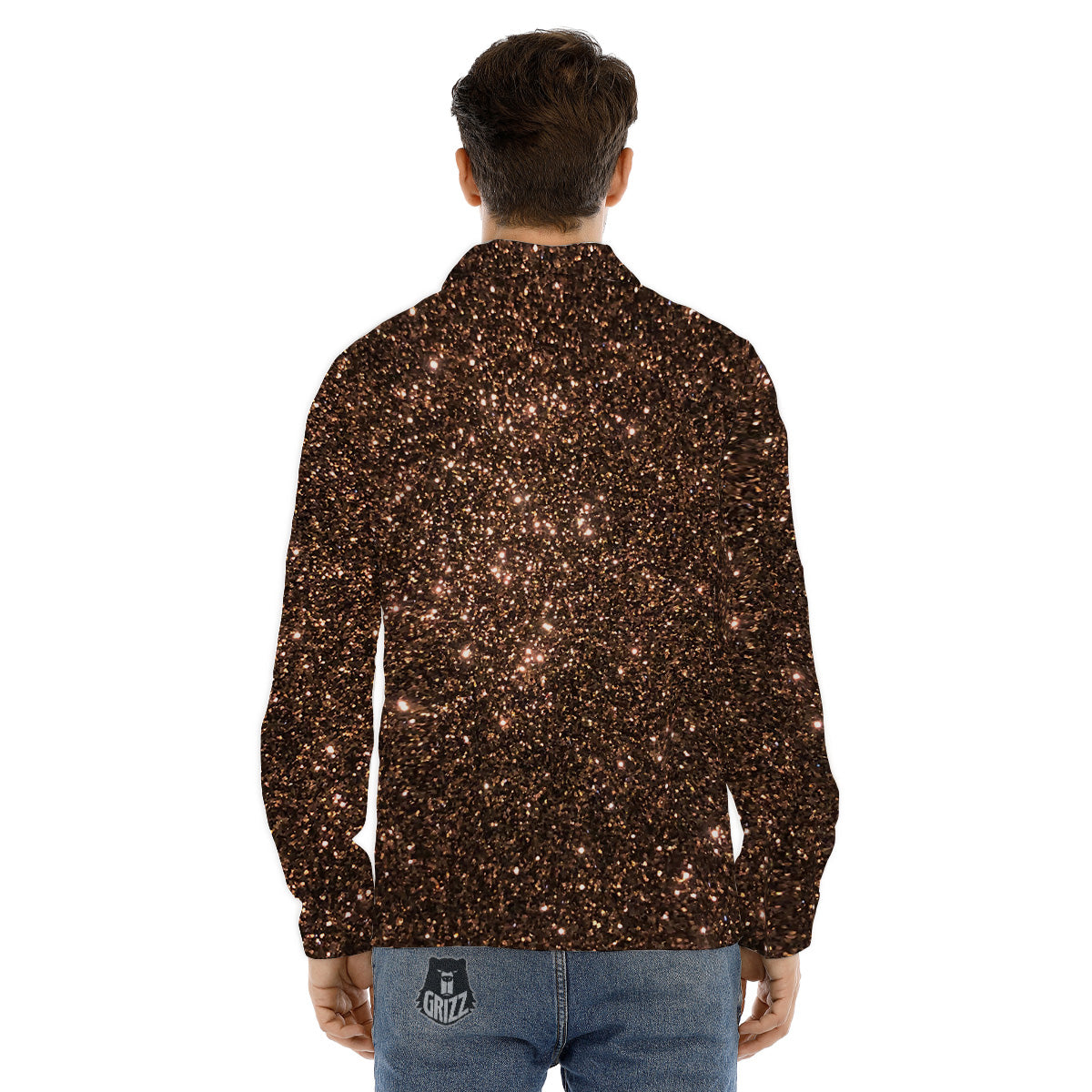 Brown Glitter Print Men's Dress Shirts-grizzshop