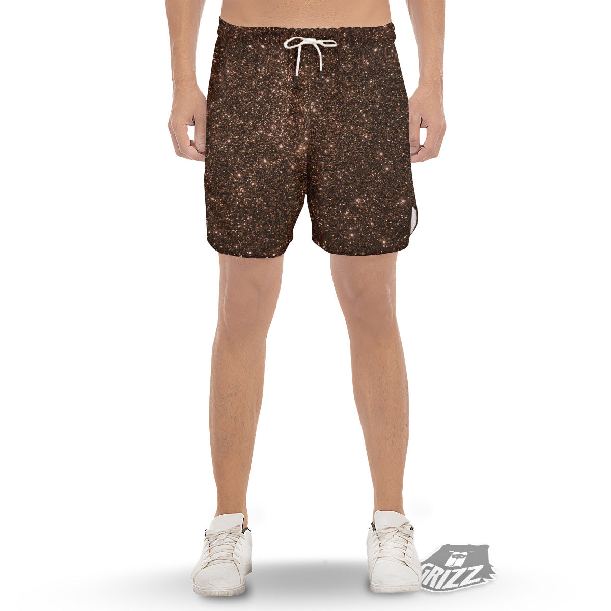 Brown Glitter Print Men's Gym Shorts-grizzshop