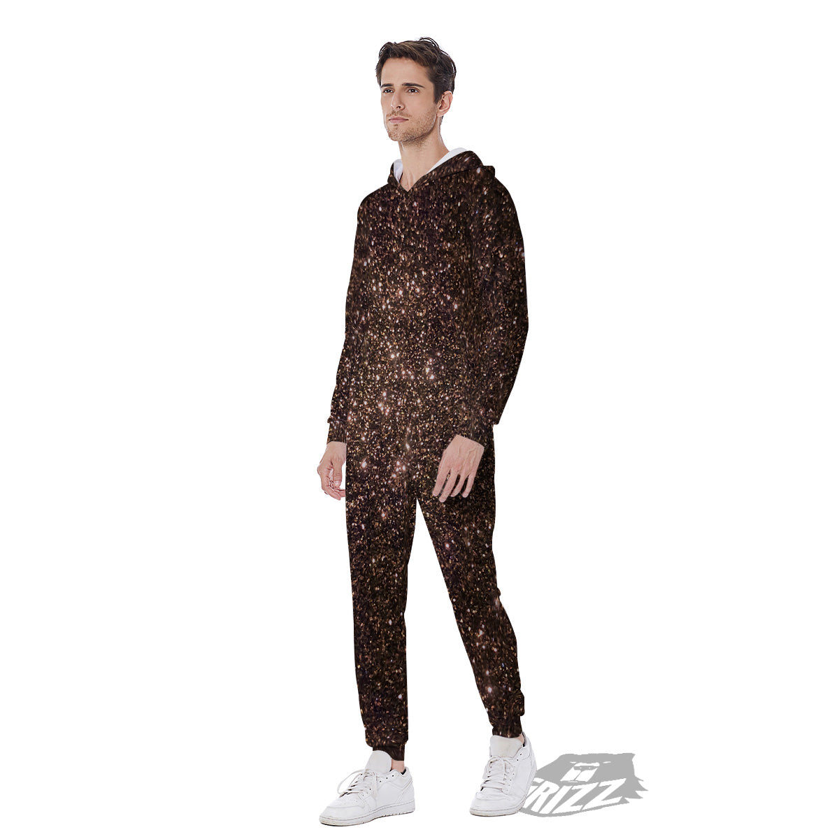 Brown Glitter Print Men's Jumpsuit-grizzshop