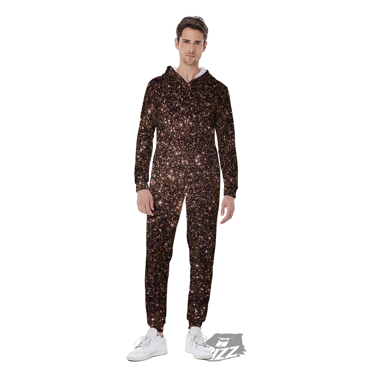 Brown Glitter Print Men's Jumpsuit-grizzshop