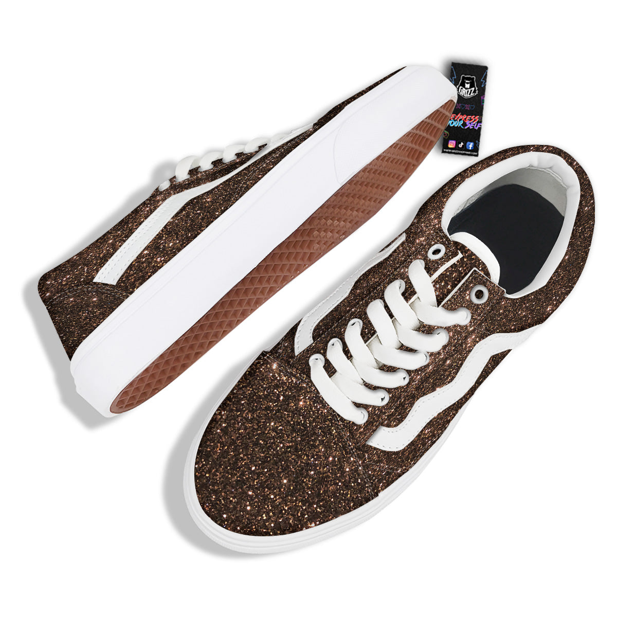 Brown Glitter Print Skate Shoes-grizzshop