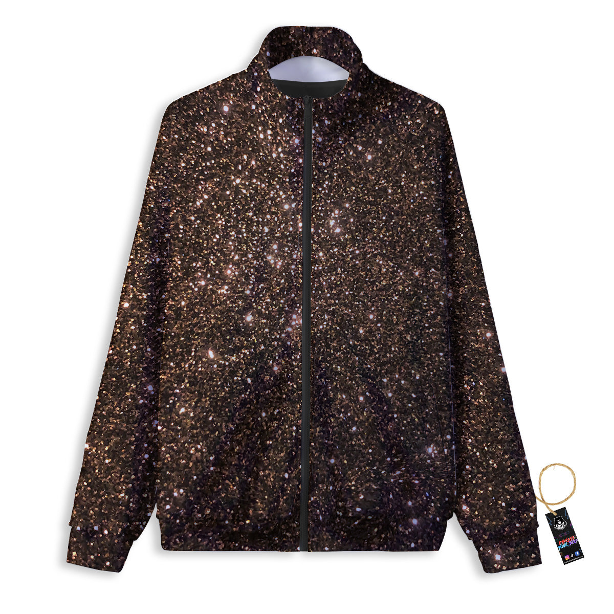 Brown Glitter Print Track Jacket-grizzshop