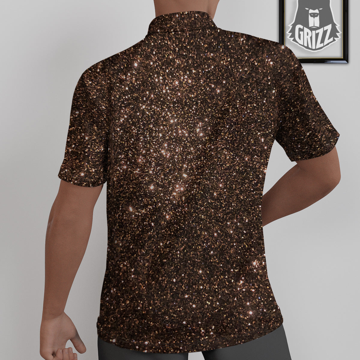 Brown Glitter Print Untucked Shirts-grizzshop