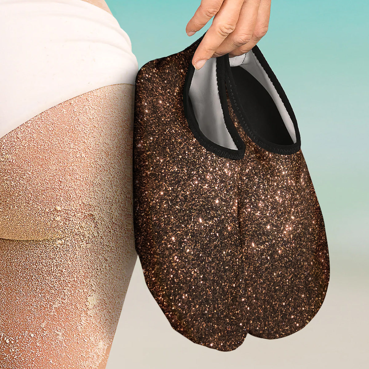 Brown Glitter Print Water Shoes-grizzshop