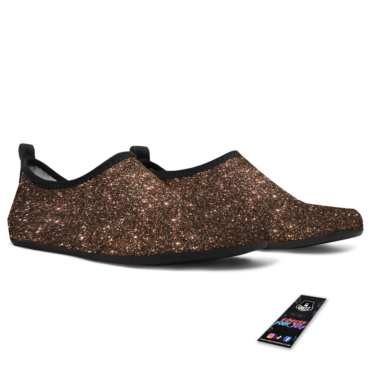 Brown Glitter Print Water Shoes-grizzshop