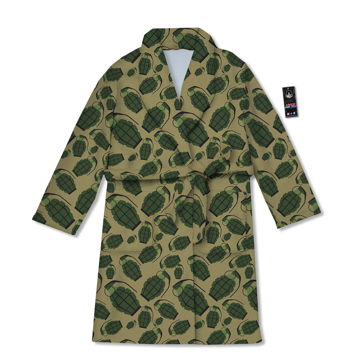Brown Grenade Print Pattern Bathrobe-grizzshop
