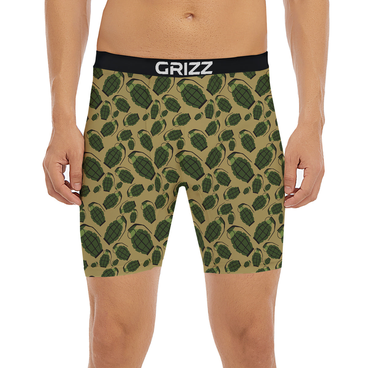 Brown Grenade Print Pattern Boxer Briefs-grizzshop