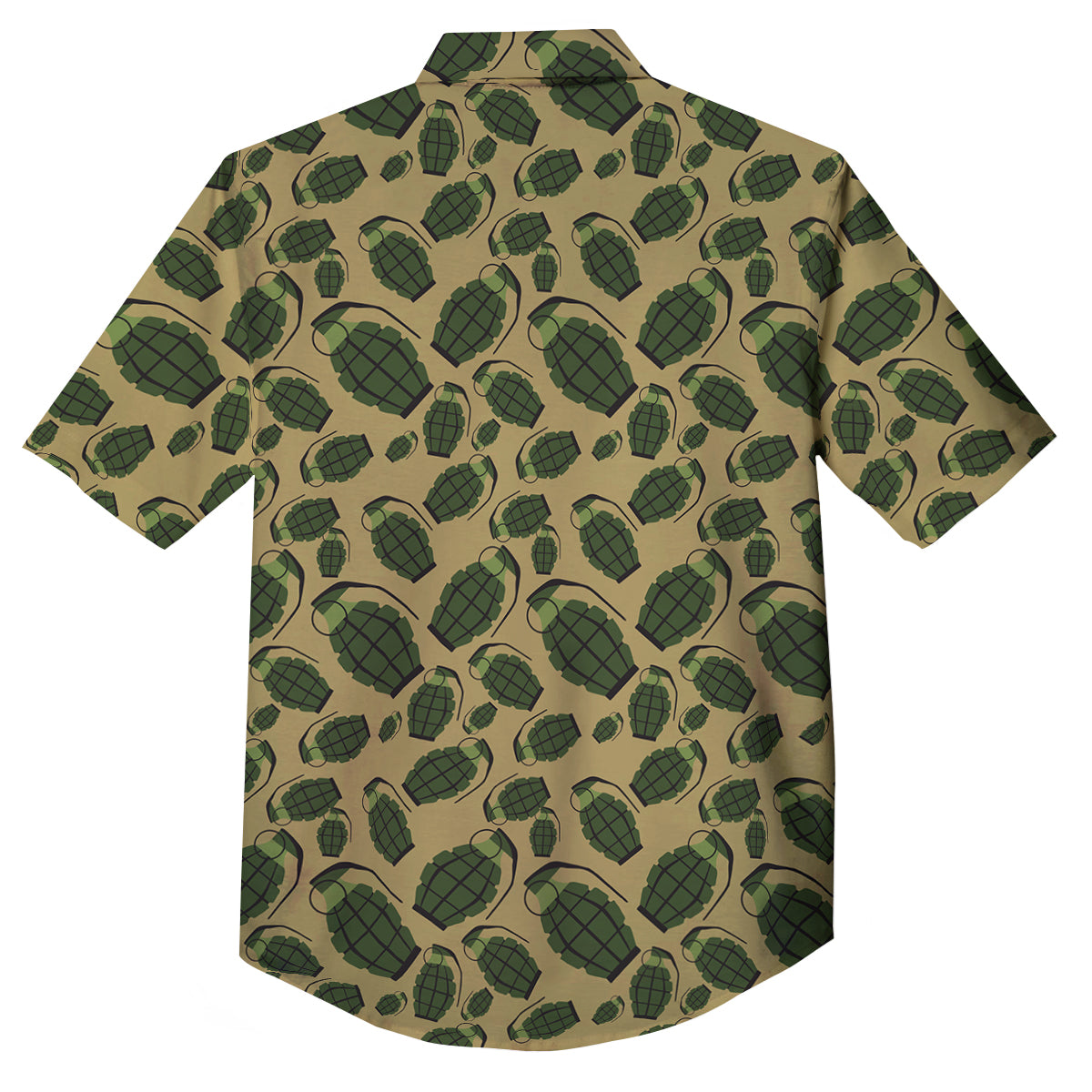 Brown Grenade Print Pattern Button Up Shirt-grizzshop