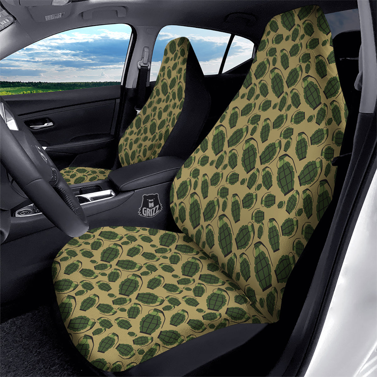 Brown Grenade Print Pattern Car Seat Covers-grizzshop